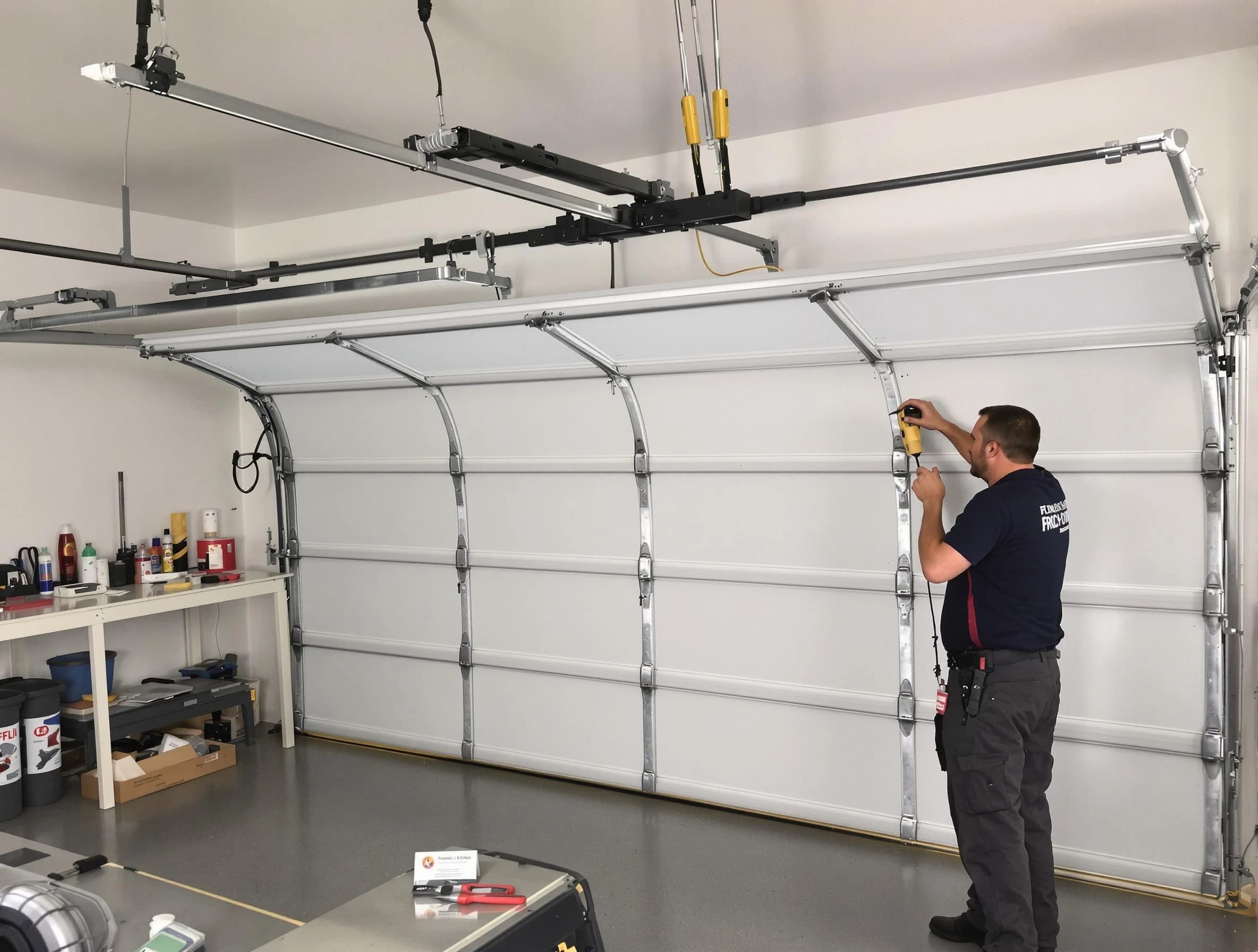 Belvedere Park Garage Door Repair certified technician performing overhead door system repair in Belvedere Park