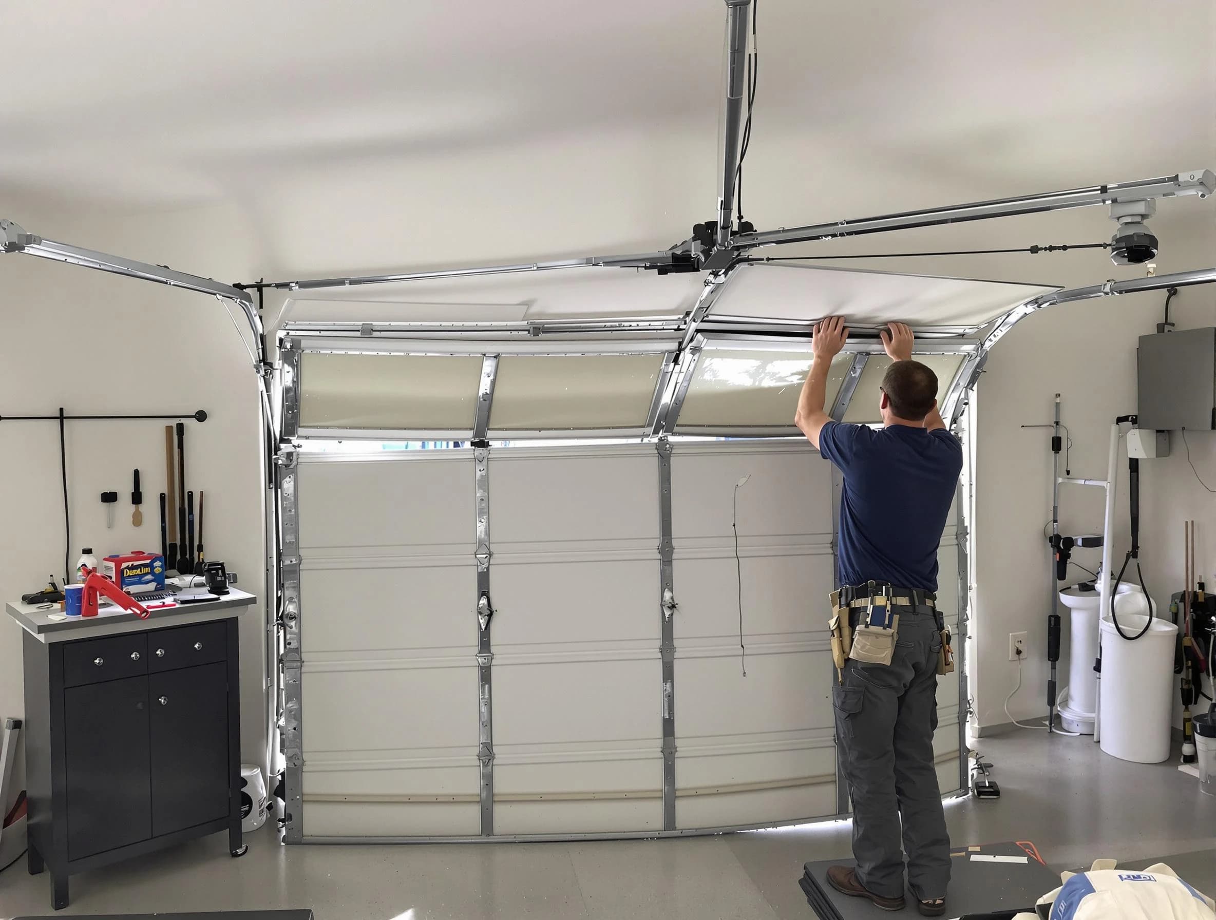 Belvedere Park Garage Door Repair specialist performing precise section replacement on Belvedere Park garage door