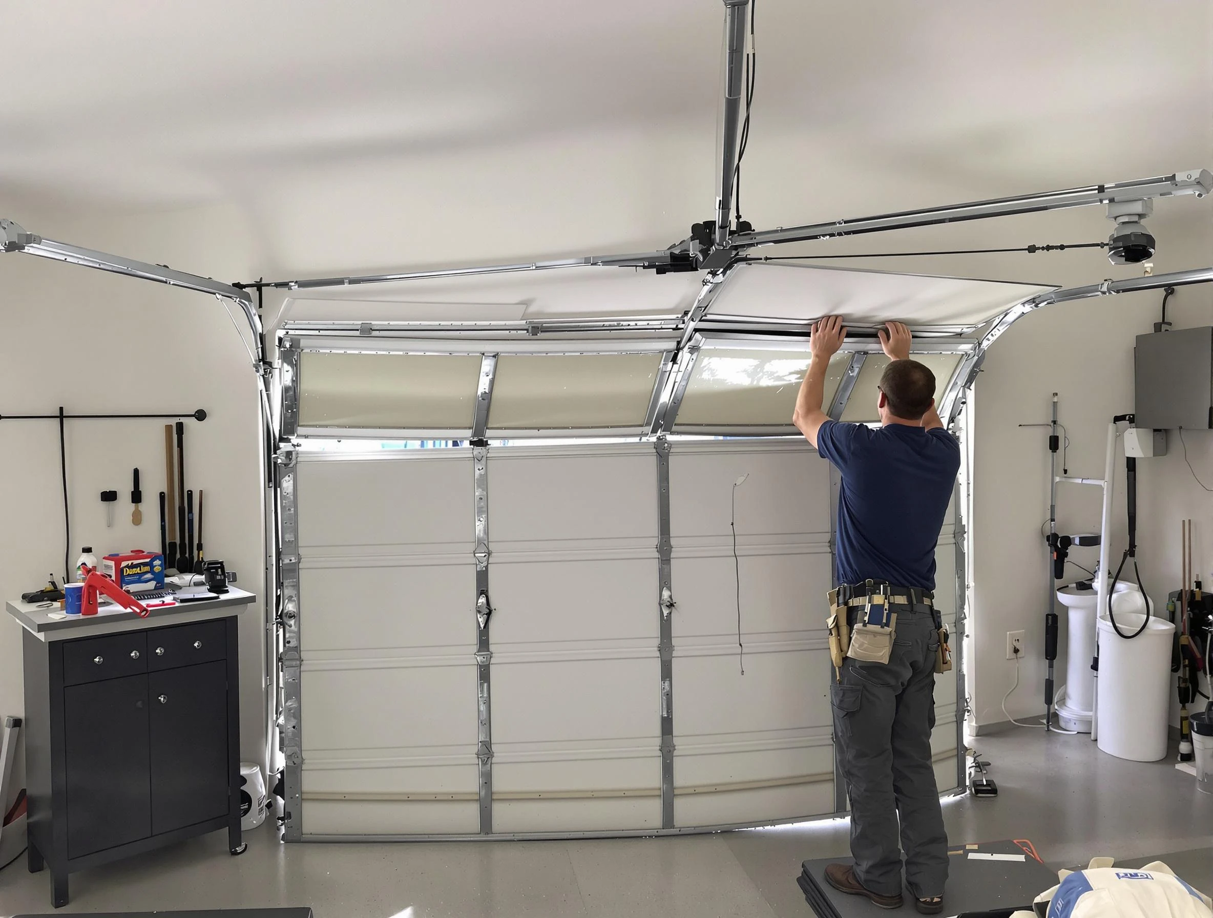 Belvedere Park Garage Door Repair specialist performing precise section replacement on Belvedere Park garage door